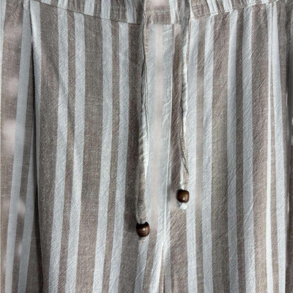 LAND n SEA Linen Blend Striped Tan/White Wide Leg Pants Size XL -- COASTAL VIBES - Picture 5 of 9